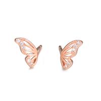 Sterling Silver Stud Earring, 925 Sterling Silver, Butterfly, plated, for woman & with rhinestone & hollow 