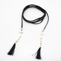 PU Leather Cord Necklace, Zinc Alloy, with leather cord, fashion jewelry & for woman, black Approx 55.11 Inch 
