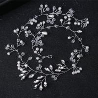 Headband, Iron, with Plastic Pearl, fashion jewelry & for woman & with rhinestone, silver color, 350mm [