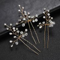 Hair Stick, Zinc Alloy, fashion jewelry & for woman & with rhinestone, golden 