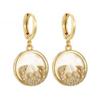 Cubic Zirconia Micro Pave Brass Earring, with Shell, Round, plated, fashion jewelry & micro pave cubic zirconia, golden 