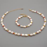 Conjuntos de joyería perlas de agua dulce natural, Perlas cultivadas de agua dulce, con Partículas de acero, con 5.5,3.5cm extender cadena, para mujer, Blanco, longitud:aproximado 38 cm, aproximado 16.5 cm, Vendido por UD