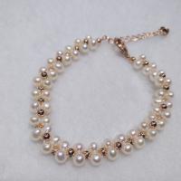 Cultured Freshwater Pearl Brass Bracelet, with Brass, with 5cm extender chain, fashion jewelry & for woman, white, 5mm Approx 18 cm [