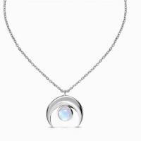Glass Zinc Alloy Necklace, with Sea Opal, with 5cm extender chain, Moon, silver color plated, fashion jewelry & for woman Approx 45 cm 