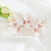 Bridal Decorative Hair Comb, Brass, with Polymer Clay & Crystal & Plastic Pearl, fashion jewelry & for woman [