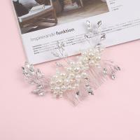Braut Dekoratives Haarkämmchen, Zinklegierung, mit Kunststoff Perlen, Modeschmuck & für Frau & mit Strass, Silberfarbe, 110x90mm, verkauft von PC
