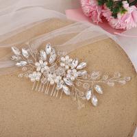 Bridal Decorative Hair Comb, Brass, with Crystal & Plastic Pearl, handmade, fashion jewelry & for woman & with rhinestone, silver color [