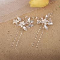 Hair Stick, Brass, with Crystal & Plastic Pearl, fashion jewelry & for woman, white 