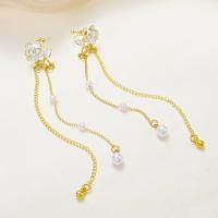 Zinc Alloy Clip Earring, with Plastic Pearl, Flower, fashion jewelry & for woman, gold 