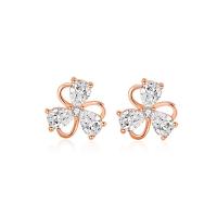 Cubic Zirconia Micro Pave Sterling Silver Earring, 925 Sterling Silver, Three Leaf Clover, plated, micro pave cubic zirconia & for woman 