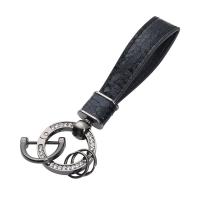 Leather Key Chains, Cowhide, with Zinc Alloy, Unisex & with rhinestone 