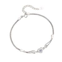 Cubic Zirconia Micro Pave Sterling Silver Bracelet, 925 Sterling Silver, Heart, plated, micro pave cubic zirconia & for woman, silver color Approx 20 cm [