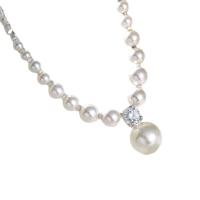 Collier de perles, perle de verre, avec laiton, avec 5cm chaînes de rallonge, Placage de couleur argentée, bijoux de mode & pavé de micro zircon & pour femme, blanc cm, Vendu par brin