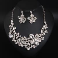 Crystal Jewelry Sets, earring & necklace, with Zinc Alloy, with 7cm extender chain, Flower, silver color plated, 2 pieces & fashion jewelry & for woman, Crystal Clear, 30-35mm Approx 45 cm 
