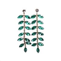 Crystal Drop Earring, with Zinc Alloy, Leaf, gold color plated, fashion jewelry & for woman & with rhinestone, Crystal Green, 70mm 