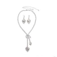 Crystal Jewelry Sets, earring & necklace, with brass claw chain, with 7cm extender chain, silver color plated, 2 pieces & fashion jewelry & for woman, Crystal Clear, 43mm,75mm Approx 43 cm 