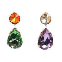 Crystal Drop Earring, with Brass, Teardrop, gold color plated, fashion jewelry & for woman & faceted, multi-colored 