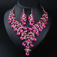Crystal Jewelry Sets, earring & necklace, with Zinc Alloy, with 7cm extender chain, plated, 2 pieces & fashion jewelry & for woman 60mm,110mm Approx 49 cm 