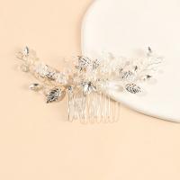 Bridal Decorative Hair Comb, Brass, with Plastic Pearl & Zinc Alloy, handmade, fashion jewelry & for woman & with rhinestone, white [