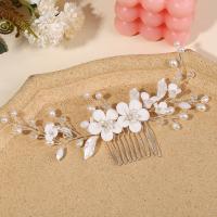 Bridal Decorative Hair Comb, Brass, with Porcelain & Crystal & Plastic Pearl, fashion jewelry & for woman, silver color [