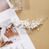 Braut Dekoratives Haarkämmchen, Messing, mit Porzellan & Kunststoff Perlen, handgemacht, Modeschmuck & für Frau & mit Strass, weiß, 285x70x25mm, verkauft von PC