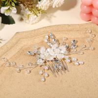 Bridal Decorative Hair Comb, Brass, with Crystal & Plastic & Plastic Pearl, fashion jewelry & for woman & with rhinestone, silver color [