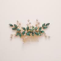 Bridal Decorative Hair Comb, Brass, handmade, fashion jewelry & for woman & with rhinestone, golden [
