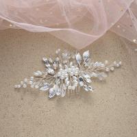 Bridal Decorative Hair Comb, Brass, with Crystal & Plastic Pearl, fashion jewelry & for woman, silver color [
