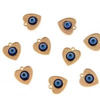 Zink-Legierung Evil Eye Anhänger, Zinklegierung, Herz, plattiert, DIY & Emaille, goldfarben, 13x14x4mm, 100PCs/Tasche, verkauft von Tasche