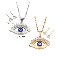 Evil Eye Jewelry Set, 304 Stainless Steel, Stud Earring & necklace, with Brass, Vacuum Ion Plating, micro pave cubic zirconia & for woman & enamel Approx 50.3 cm 