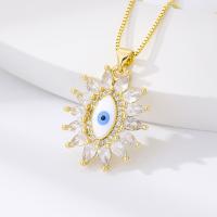 Evil Eye Jewelry Necklace, Brass, with Plastic Pearl, real gold plated, fashion jewelry & micro pave cubic zirconia & for woman 