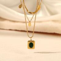 Fashion Multi Layer Necklace, 304 Stainless Steel, with Emerald, fashion jewelry & for woman 