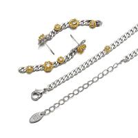 Brass Cubic Zirconia Jewelry Sets, earring & necklace, with 8.2cm extender chain, plated, fashion jewelry & for woman & with cubic zirconia, two different colored .7 cm 
