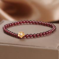 Natural Garnet Bracelet, with Plastic Pearl & Zinc Alloy, Flower, sang gold plated, fashion jewelry & for woman, garnet, 4mm Approx 18 cm [