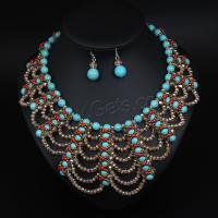Crystal Jewelry Sets, Synthetic Turquoise, earring & necklace, with Crystal, with 7cm extender chain, 2 pieces & fashion jewelry & Bohemian style & for woman, mixed colors, 38mm,70mm Approx 42 cm 