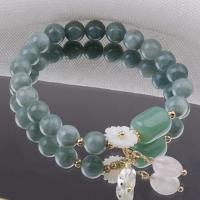 Bracelets de Jade, Jade de Birmanie, avec quartz rose & alliage de zinc, fleur, Placage de couleur d'or, bijoux de mode & unisexe, vert Environ 18 cm, Vendu par PC[