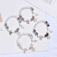 Natural White Shell Bracelet, with Crystal & Lampwork & Plastic Pearl & Zinc Alloy, Flower, gold color plated, fashion jewelry & for woman & enamel Approx 18 cm 