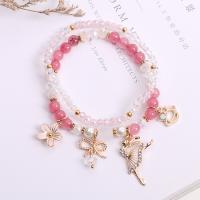 Zinc Alloy Crystal Bracelets, with Plastic Pearl & Brass & Zinc Alloy, gold color plated, Double Layer & fashion jewelry & for woman & enamel & with rhinestone Approx 33 cm 