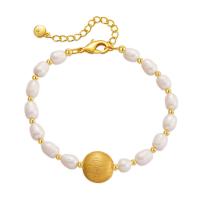 Cultured Freshwater Pearl Brass Bracelet, with Freshwater Pearl, with 2.36inch extender chain, 18K gold plated, fashion jewelry & for woman, golden, 13mm Approx 6.49 Inch [