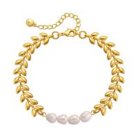 Cultured Freshwater Pearl Brass Bracelet, with Freshwater Pearl, with 2.36inch extender chain, 18K gold plated, fashion jewelry & for woman, golden, 5mm Approx 6.49 Inch 