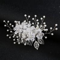Bridal Decorative Hair Comb, Zinc Alloy, with Lace & Plastic Pearl, fashion jewelry & for woman & with rhinestone, silver color [