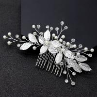 Bridal Decorative Hair Comb, Zinc Alloy, with Crystal & Plastic Pearl, fashion jewelry & for woman, silver color [