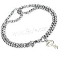 Stainless Steel Chain Bracelets, 304 Stainless Steel, Key, polished, Double Layer & fashion jewelry & Unisex, original color Approx 22 cm 