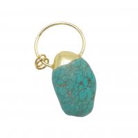 Gemstone Brass Pendants, with turquoise, plated, DIY 26-27x47-56mm 