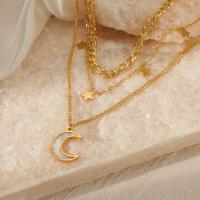 Fashion Multi Layer Necklace, 304 Stainless Steel, Moon and Star, fashion jewelry & for woman 