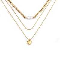 Fashion Multi Layer Necklace, 304 Stainless Steel, with Plastic Pearl, with 5cm extender chain, 18K gold plated, three layers & fashion jewelry & for woman, golden Approx 52 cm 