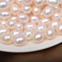 Rice Cultured Freshwater Pearl Beads, DIY & half-drilled, white, 9.5-10mm 