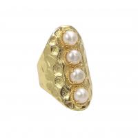 Культивированный пресноводные жемчужные палец кольцо, Латунь, с Пресноводные жемчуги, плакирован золотом, ювелирные изделия моды & Женский размер:7, продается PC