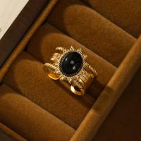 Piedras preciosas de acero inoxidable anillo de dedo, acero inoxidable 304, con Obsidiana, Ajustable & Joyería & para mujer, Vendido por UD