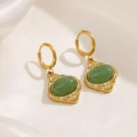 Gemstone Drop Earring, Titanium Steel, with Tiger Eye & Green Aventurine, fashion jewelry & for woman 